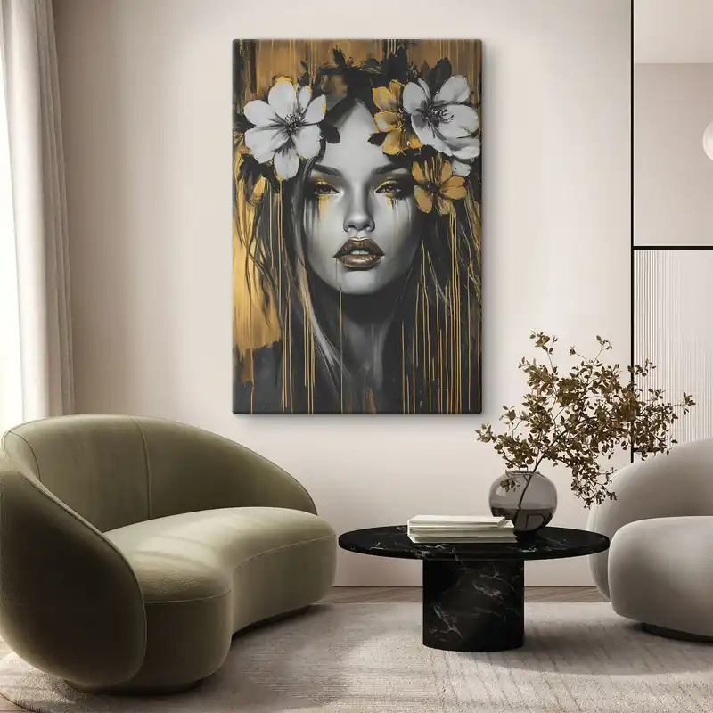 Calitate înaltă Pictură pe pânză Portret abstract al unei femei cu flori Nr s46454