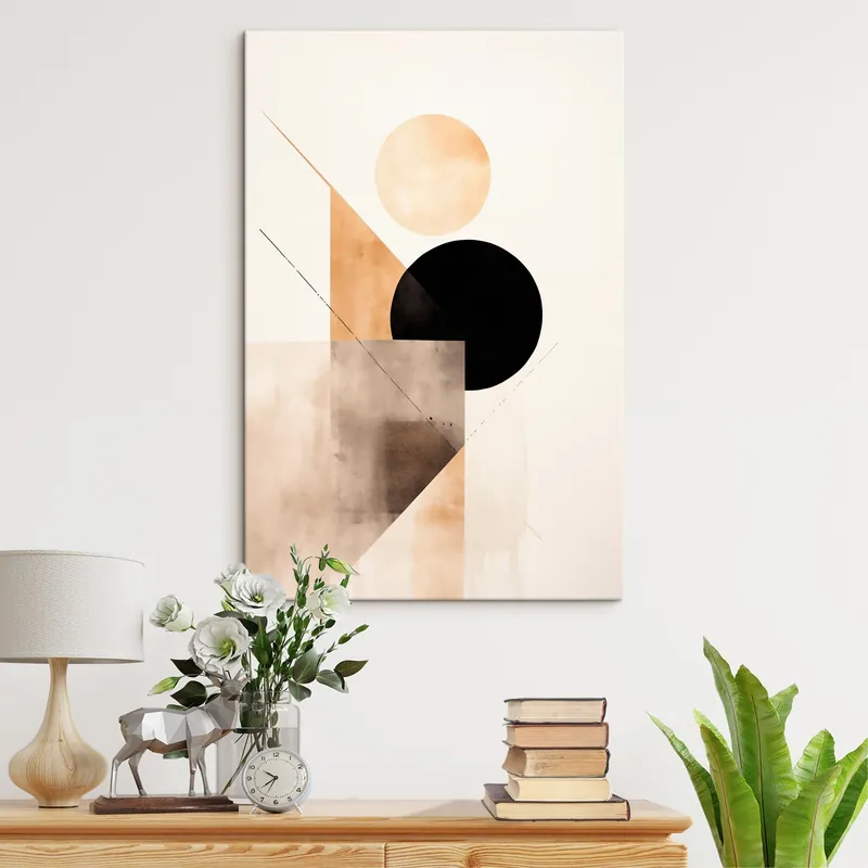 Ofertă exclusivă Pictură pe pânză Compoziție minimalistă cerc, triunghi și planuri Nr s46532
