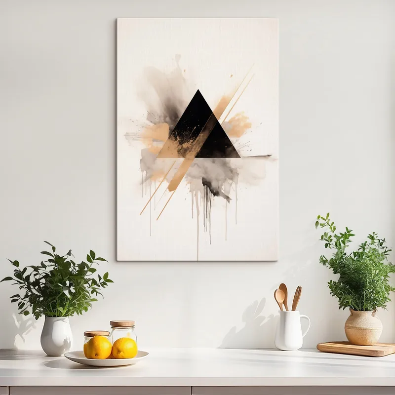 Pictură pe pânză Geometrie triunghi negru cu pete și linii luminoase Nr s46540 Bestseller