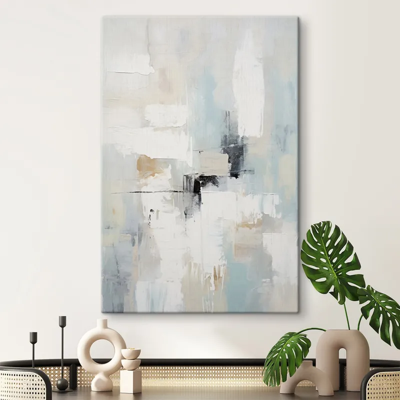 Pictură pe pânză Abstract în tonuri deschise, cu accente negre Nr s46548 Reduceri