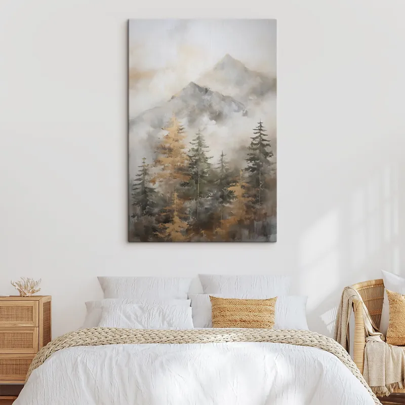 Pictură pe pânză Pădure pe fundalul munților imitație de pictură Nr s46670 Ofertă limitată