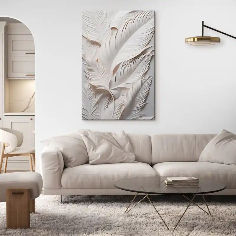 Pictură pe pânză Frunze albe cu detalii complexe, care creează un efect texturat și stratificat, artă minimalistă Nr s46706 Ofertă