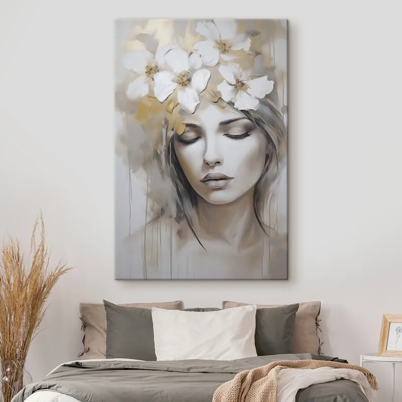Nu rata Pictură pe pânză Portret abstract al unei fete cu flori, imitație de pictură Nr s46756