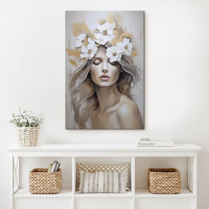 Cel mai bun preț Pictură pe pânză Portret abstract al unei fete cu flori Nr s46757
