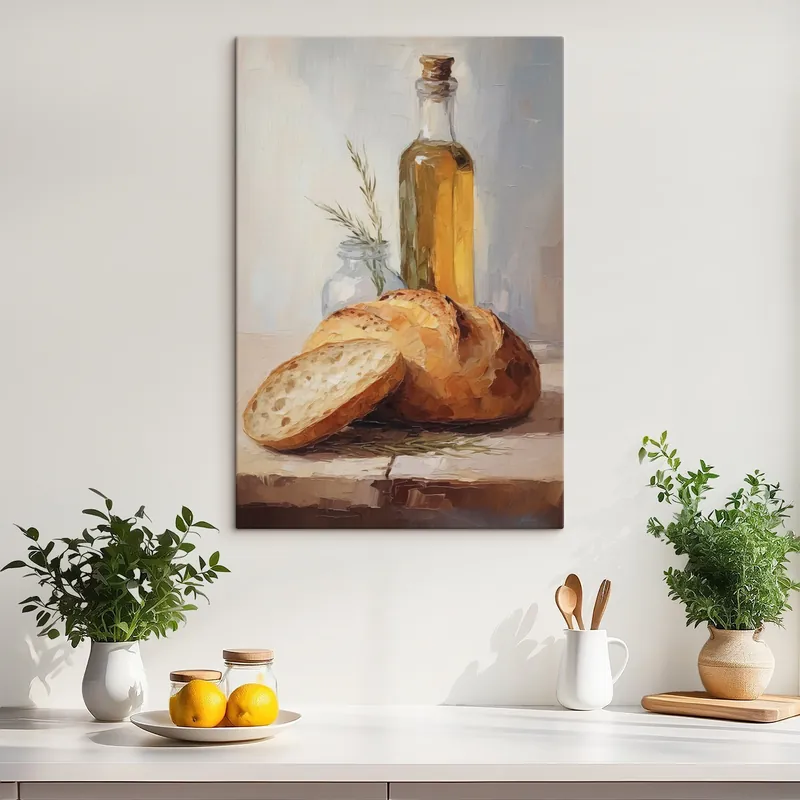 Premium Pictură pe pânză Pâine și o sticlă de ulei, pictură imitație Nr s46759