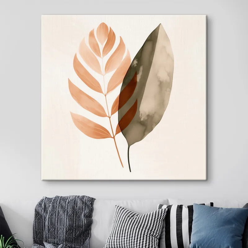 Ofertă limitată Pictură pe pânză Un duo de siluete de frunze într-un stil abstract acuarelă Nr s46645