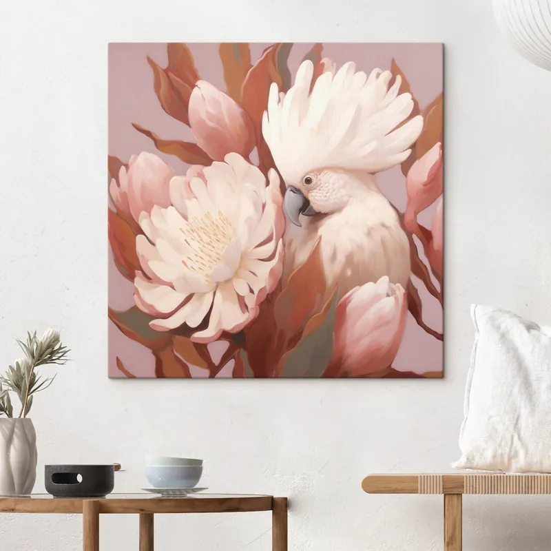 Pictură pe pânză Reprezentare artistică abstractă a unei păsări într-o compoziție florală Nr s46667 Comandă acum