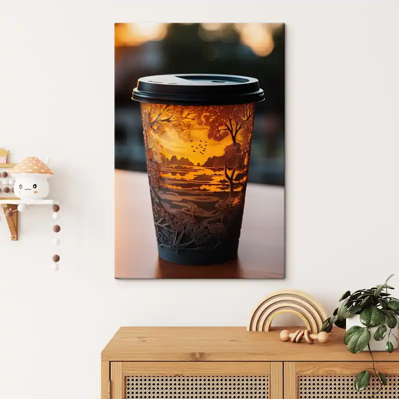 Pictură pe pânză Pahar de cafea cu motiv natural Nr s46776 Livrare rapidă