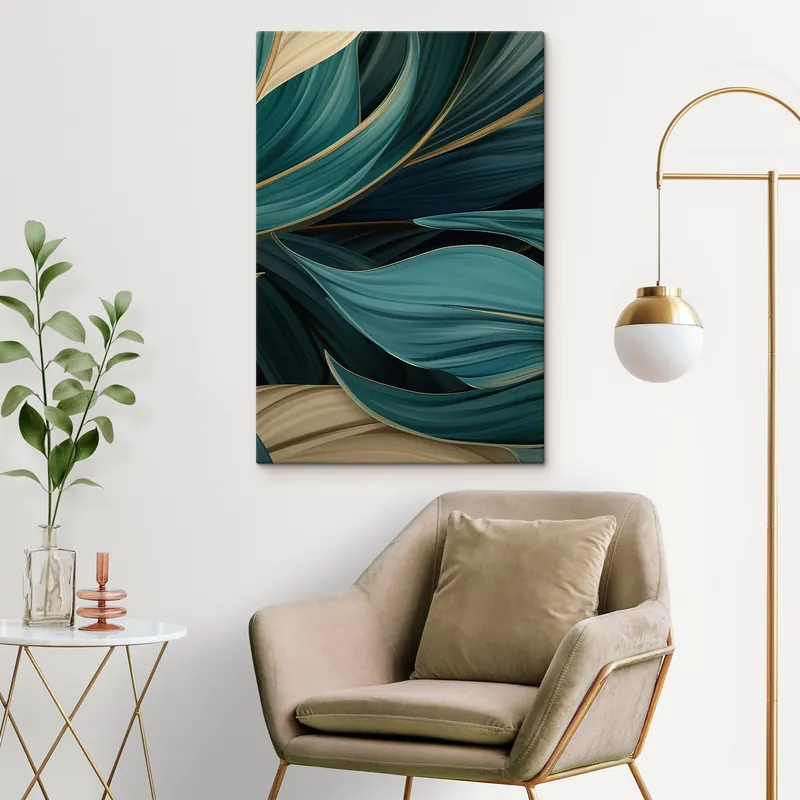 Pictură pe pânză Frunze abstracte verzi Nr s46879 Reducere
