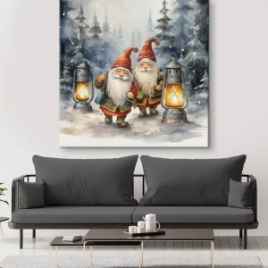 Reducere specială Pictură pe pânză Gnomii de Anul Nou, imitație de acuarelă Nr s46970