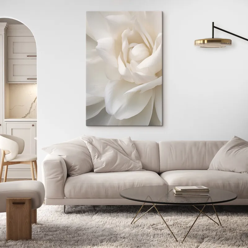 Pictură pe pânză Floare albă abstractă cu petale delicate, stratificate, artă minimalistă Nr s47025 Reducere de preț