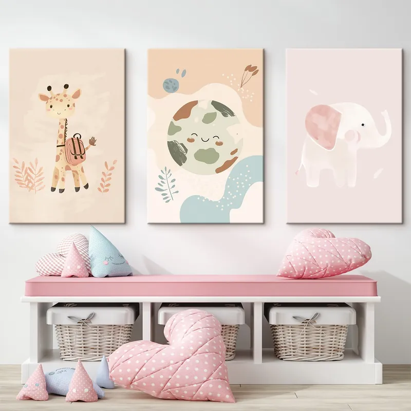 Pictură pe pânză Pământ, girafă și elefant Nr m01135 Cumpărături sigure