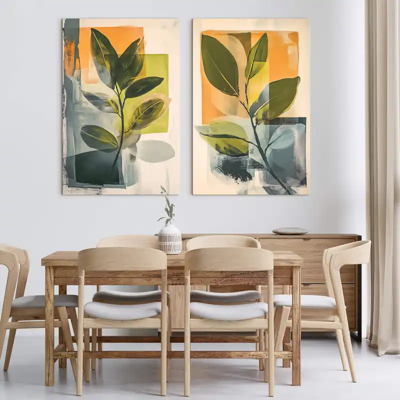 Disponibil imediat Pictură pe pânză Ramuri cu frunze pe un fundal abstract Nr m01132