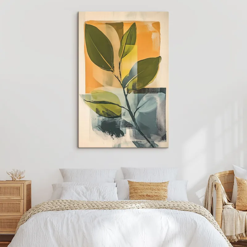 Pictură pe pânză O ramură cu frunze pe un fundal abstract Nr s47250 Livrare expres
