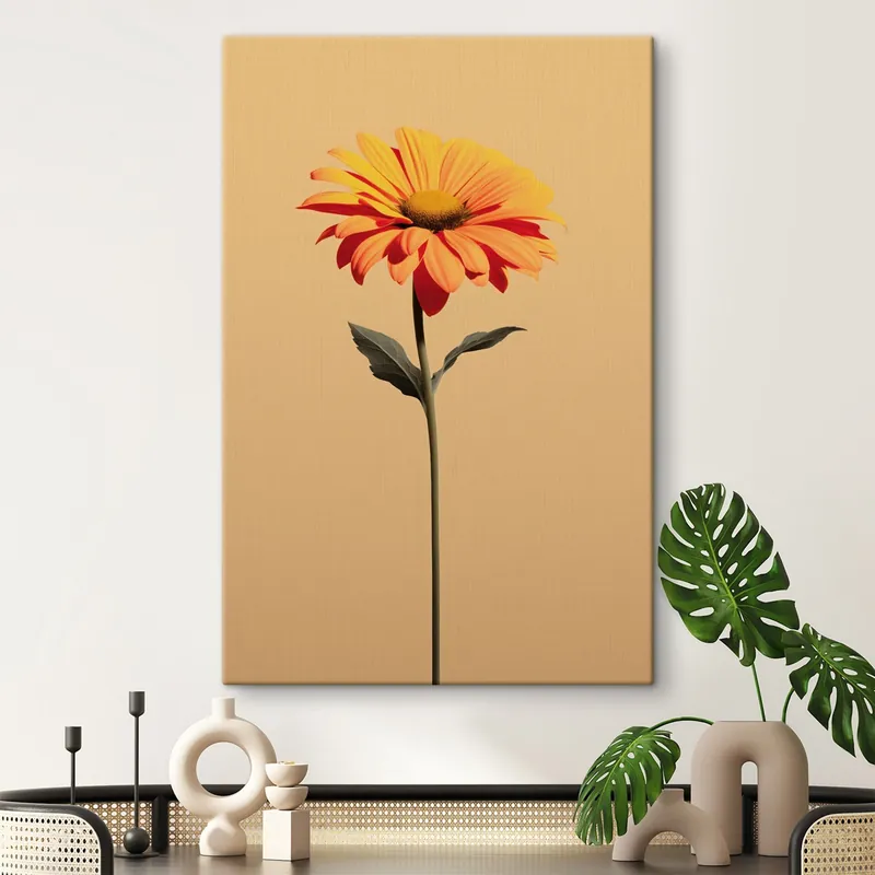 Pictură pe pânză Floare Gerbera pe un fundal solid, cu lumină difuză, într-un stil minimalist Nr s46928 Bestseller