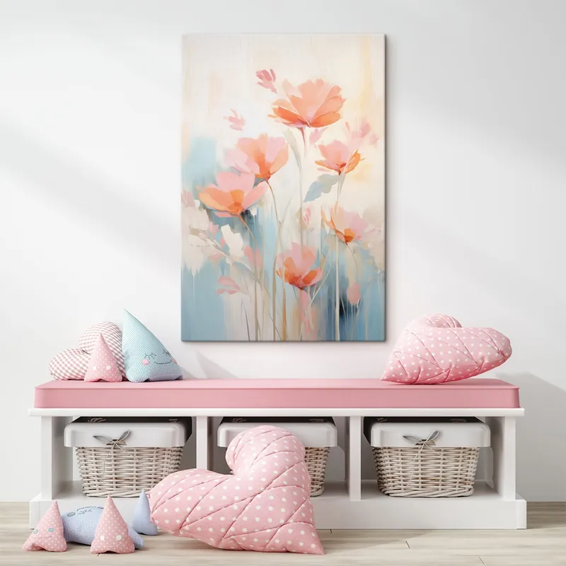 Pictură pe pânză Compoziție florală în culori pastelate, într-un stil pictural contemporan Nr s46930 Reducere specială
