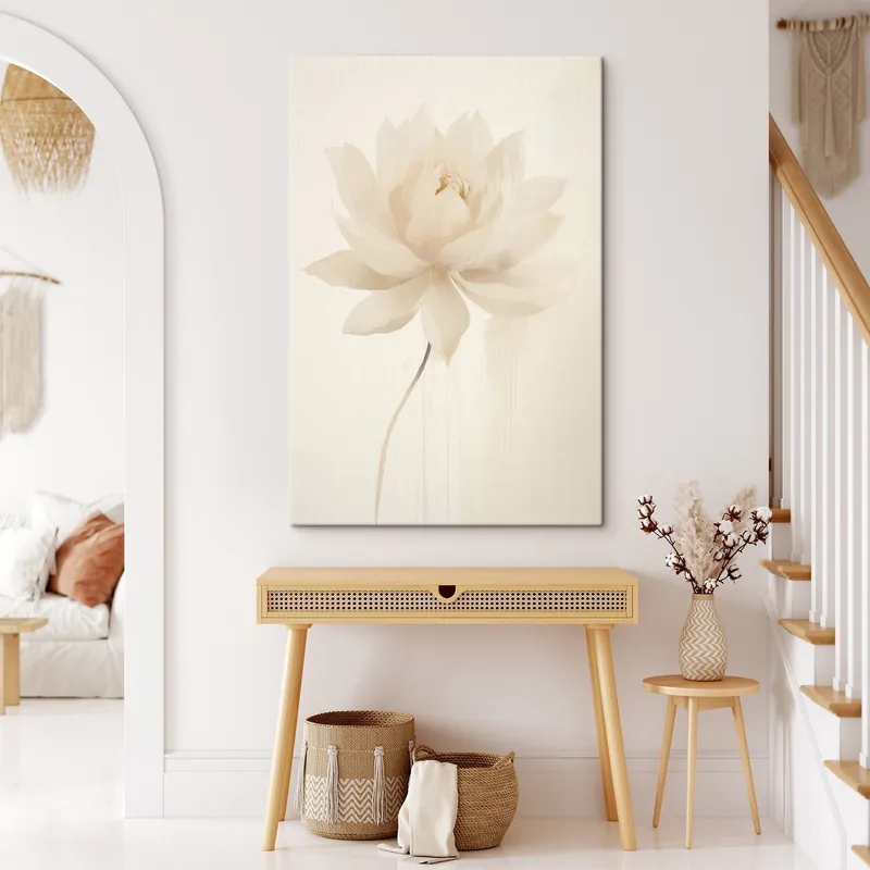 Reducere Pictură pe pânză Lotus alb delicat pe un fundal deschis, în stil minimalist Nr s46936