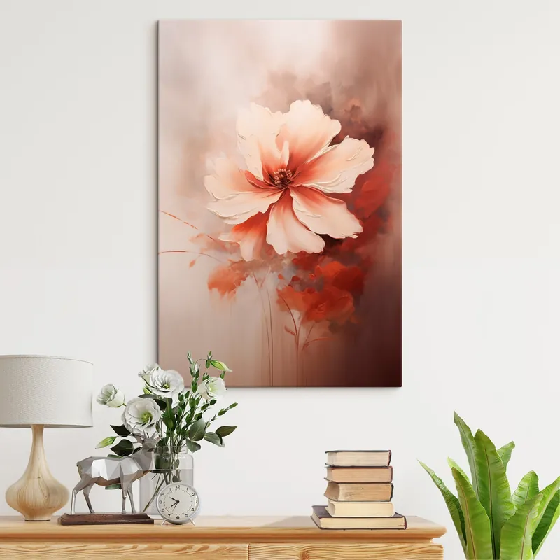 Popular Pictură pe pânză Floare delicată de coral alb pe un fundal estompat, în stilul picturii în ulei Nr s46938