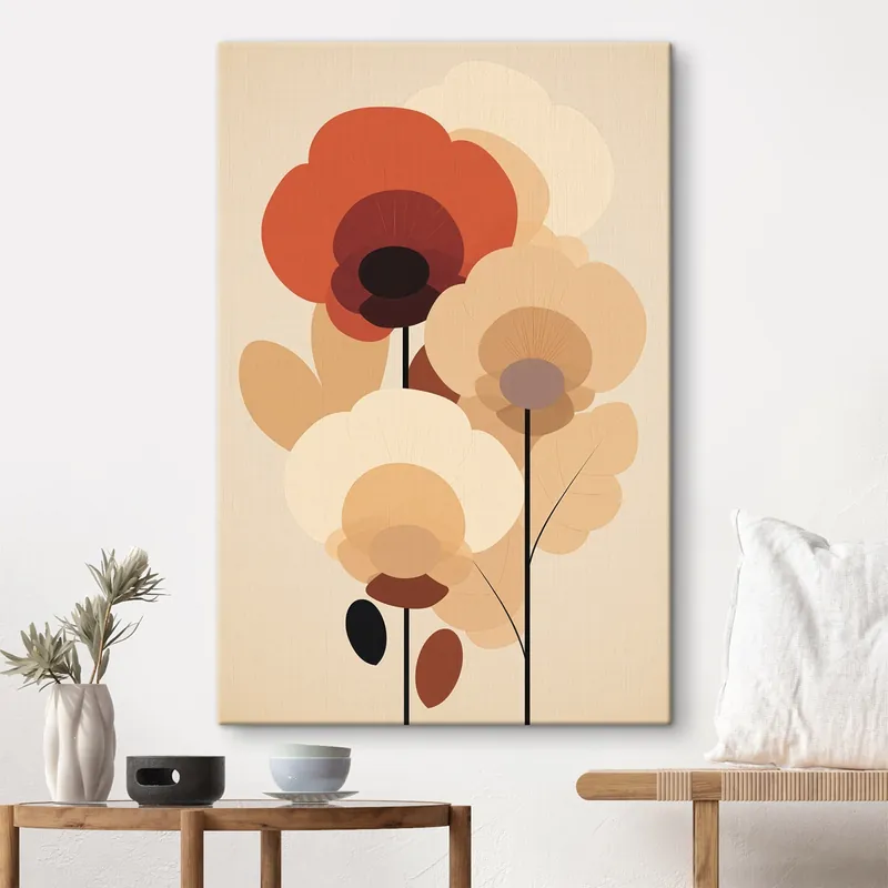 Pictură pe pânză Flori abstracte într-o paletă caldă de bej, într-un stil minimalist Nr s46942 Ofertă limitată