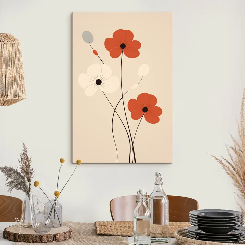 Pictură pe pânză Compoziție abstractă cu tulpini subțiri și forme simple într-un stil minimalist Nr s46943 Ofertă specială