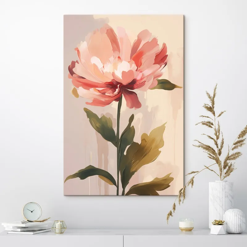 Pictură pe pânză Bujor cu petale roz-coral într-un stil ilustrativ modern Nr s46948 Ofertă limitată