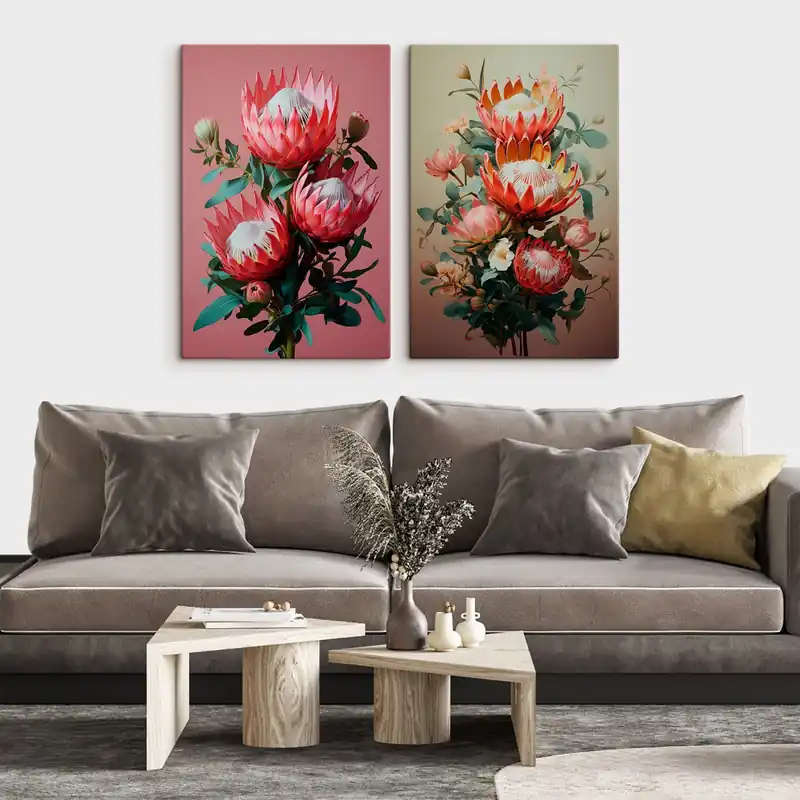 Lichidare de stoc Pictură pe pânză Proteas în două stări fundal roz intens și un gradient cald de măslin Nr m01092