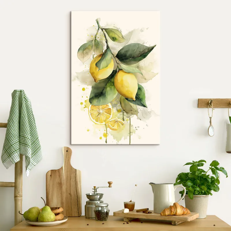 Pictură pe pânză ramură în stil acuarelă cu lămâi Nr s47123 Popular