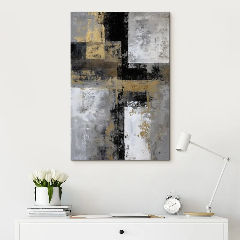 Vezi acum Pictură pe pânză abstracție contemporană texturală în nuanțe de negru, gri și alb Nr s47139