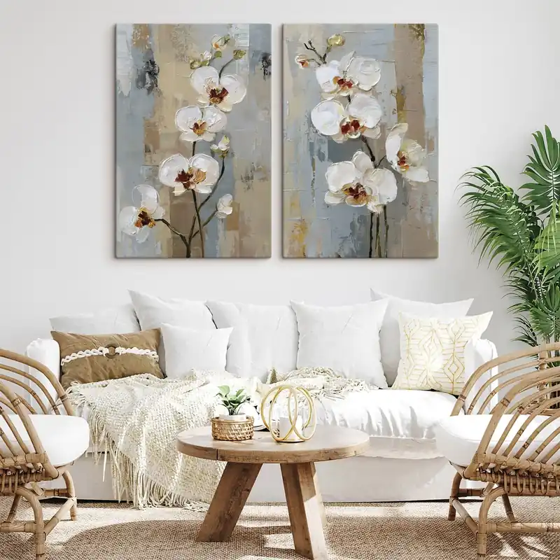 Discount Pictură pe pânză flori de orhidee albe în stilul picturii în ulei Nr m01175