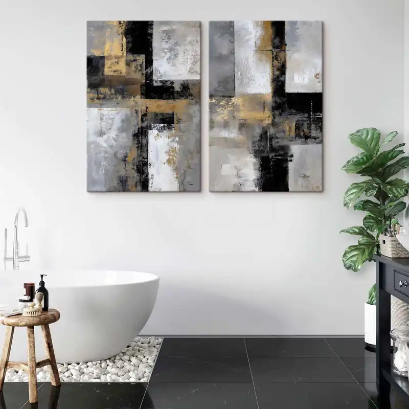Cumpărături sigure Pictură pe pânză abstracție contemporană texturală în nuanțe de negru, gri și alb Nr m01179