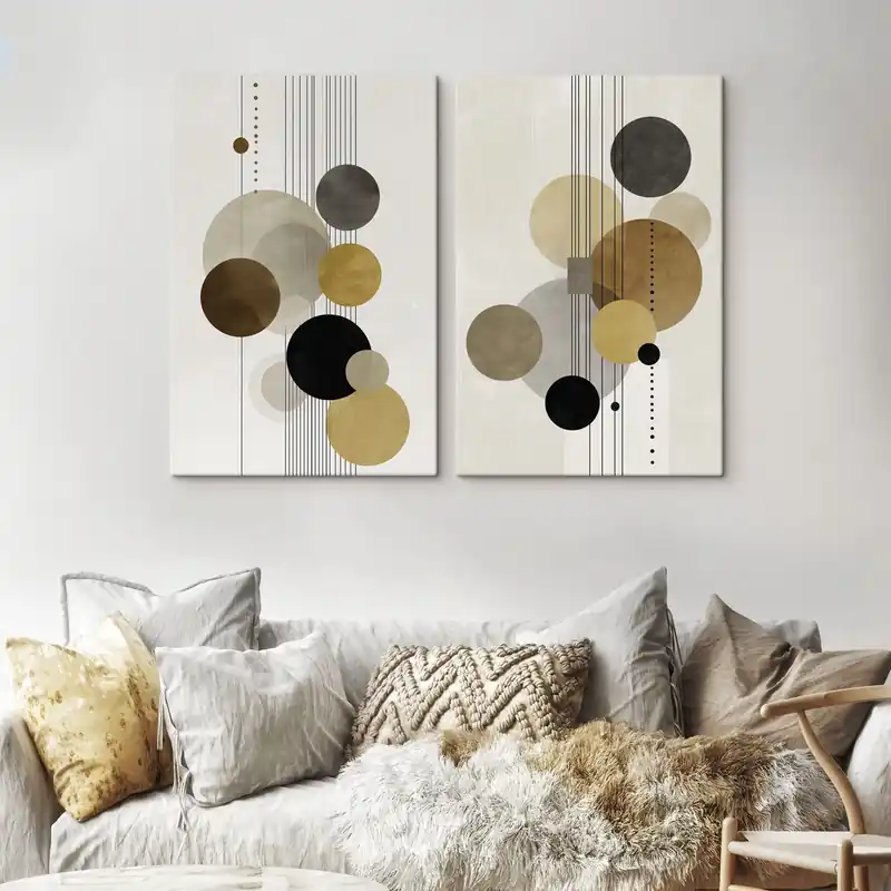 Premium Pictură pe pânză abstracție cu cercuri și linii în culori calde Nr m01182