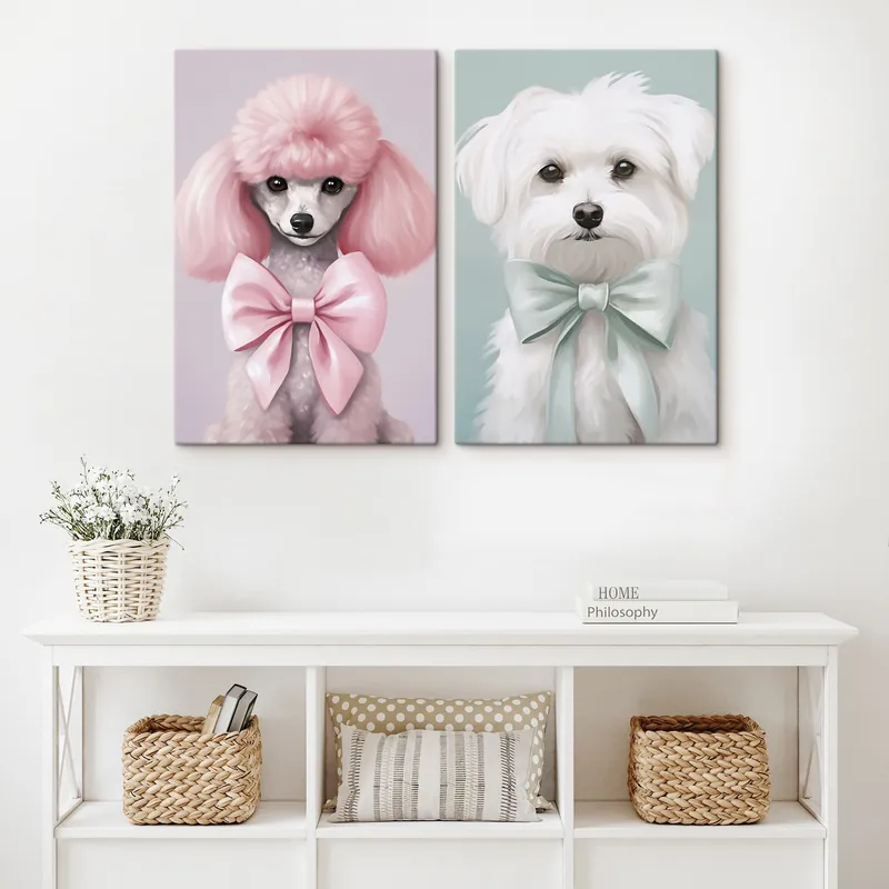 Pictură pe pânză Câine cu fundă Nr m01193 Preț mic