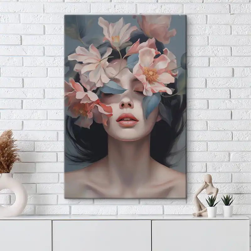 Comandă acum Pictură pe pânză Portret abstract feminin cu flori Nr s47488