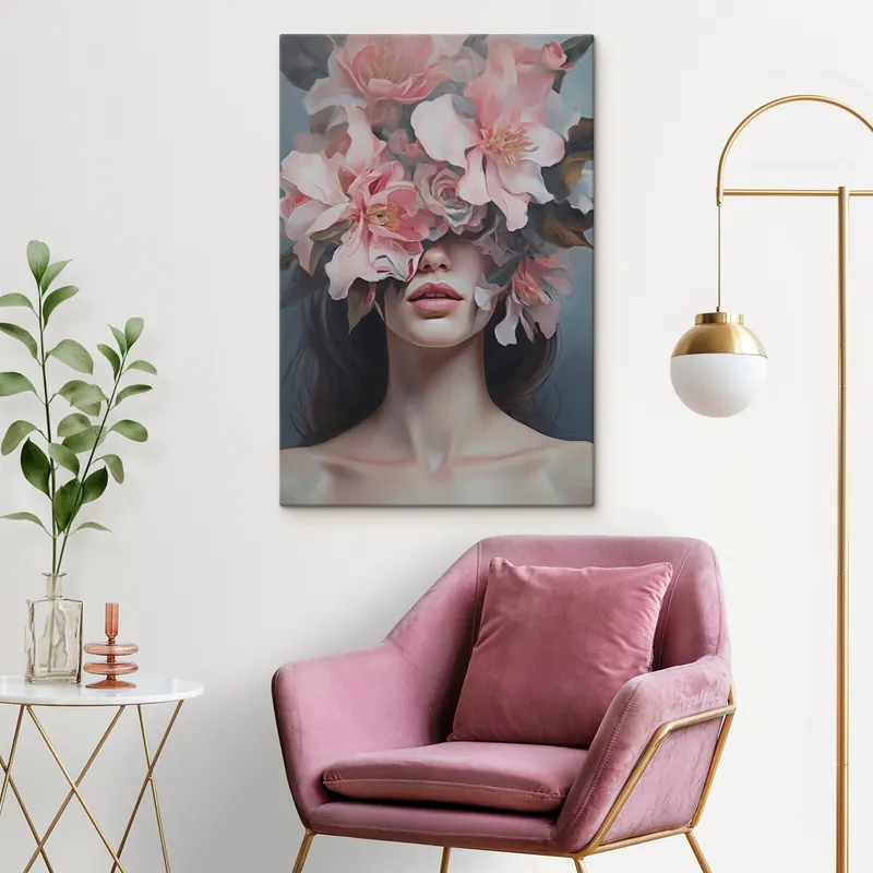 Preferatul clienților Pictură pe pânză Portret suprarealist al unei femei cu flori Nr s47489