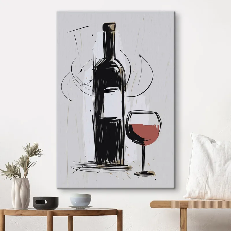Livrare rapidă Pictură pe pânză O sticlă și un pahar de vin Nr s47492