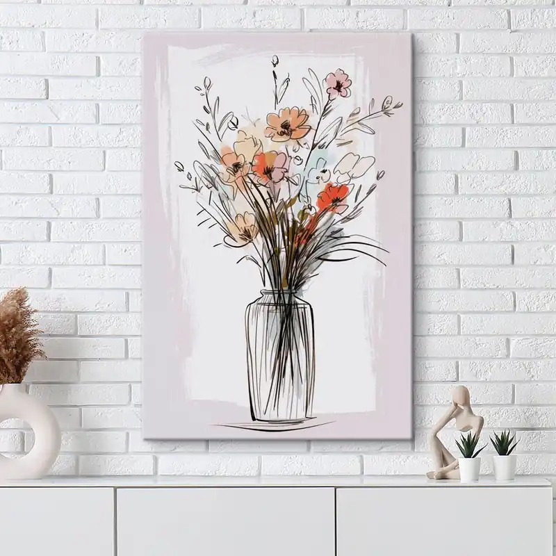 Preț promoțional Pictură pe pânză Flori într-o vază imitație a unui desen Nr s47495