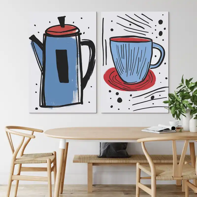 Calitate înaltă Pictură pe pânză Cafetieră și ceașcă imitație a unui desen primitiv Nr m01225
