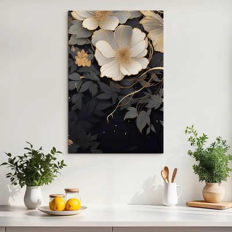 Disponibil imediat Pictură pe pânză Flori abstracte pe un fundal întunecat Nr s46886