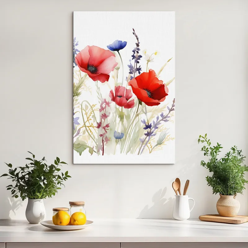 Plată sigură Pictură pe pânză Inflorescențe de mac, imitație acuarelă Nr s46888