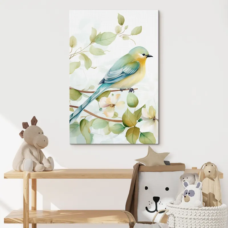Pictură pe pânză Pițigoi pe o ramură Nr s46891 Disponibil imediat