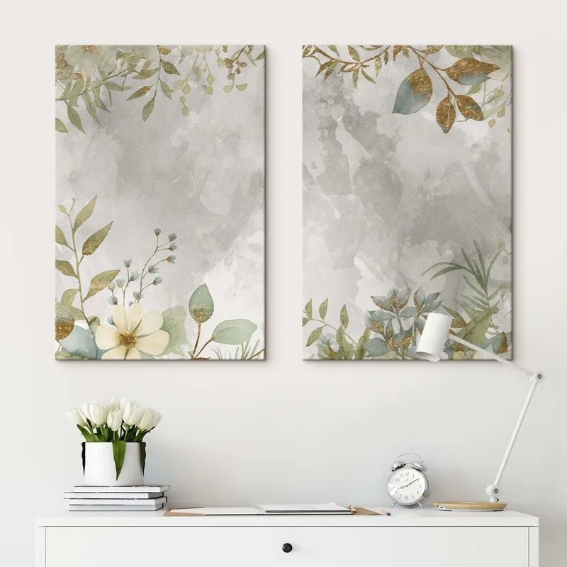 Pictură pe pânză Plante delicate pe un fundal gri deschis Nr m01070 Vezi acum