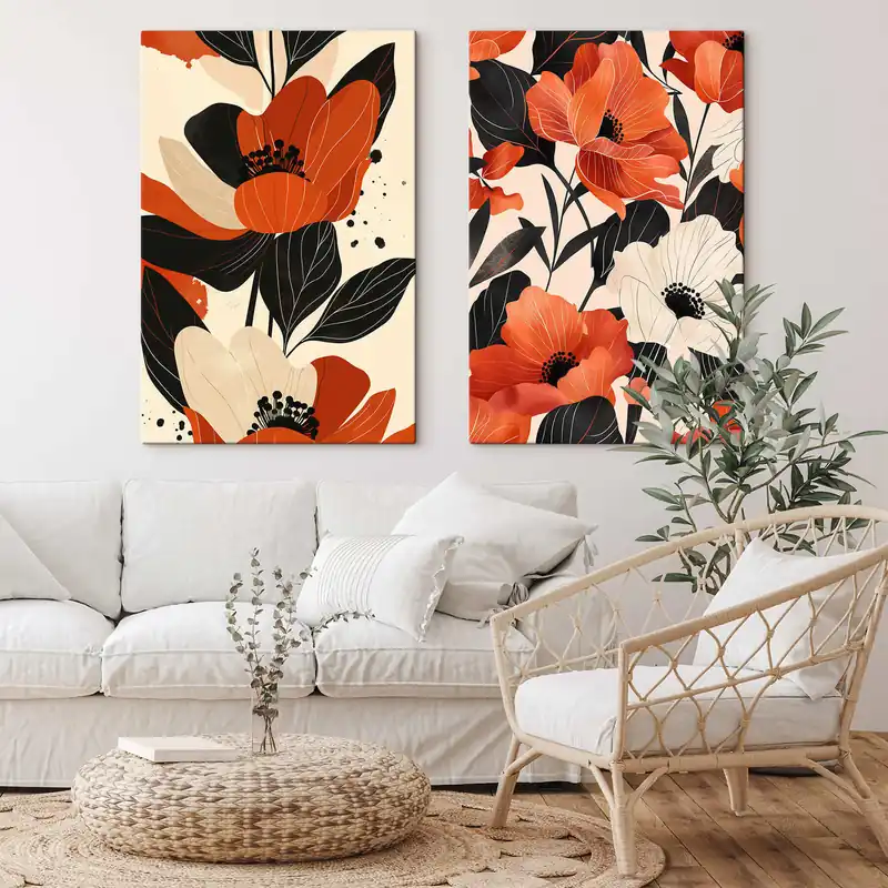 Mai ieftin Pictură pe pânză Compoziție florală în tonuri calde Nr m01228