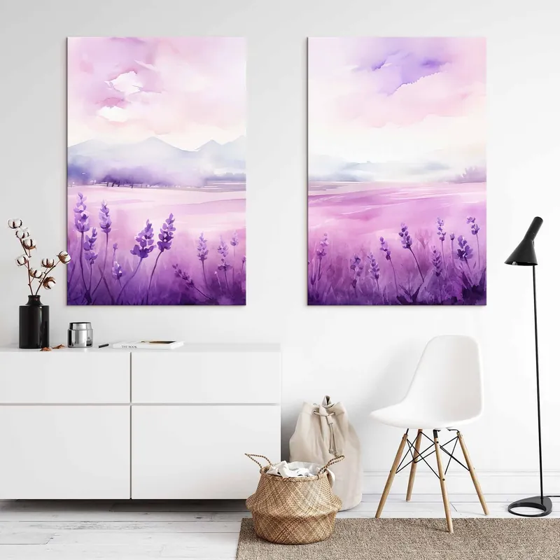 Pictură pe pânză Câmp de lavandă, imitație de acuarelă Nr m01249 Preț mic