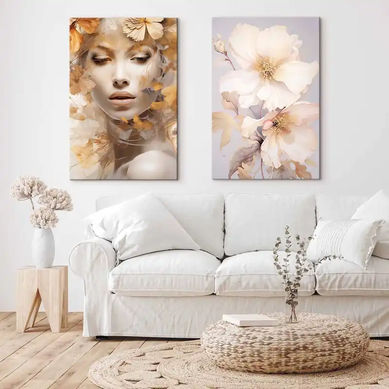 Pictură pe pânză Fată și flori delicate Nr m01251 Popular