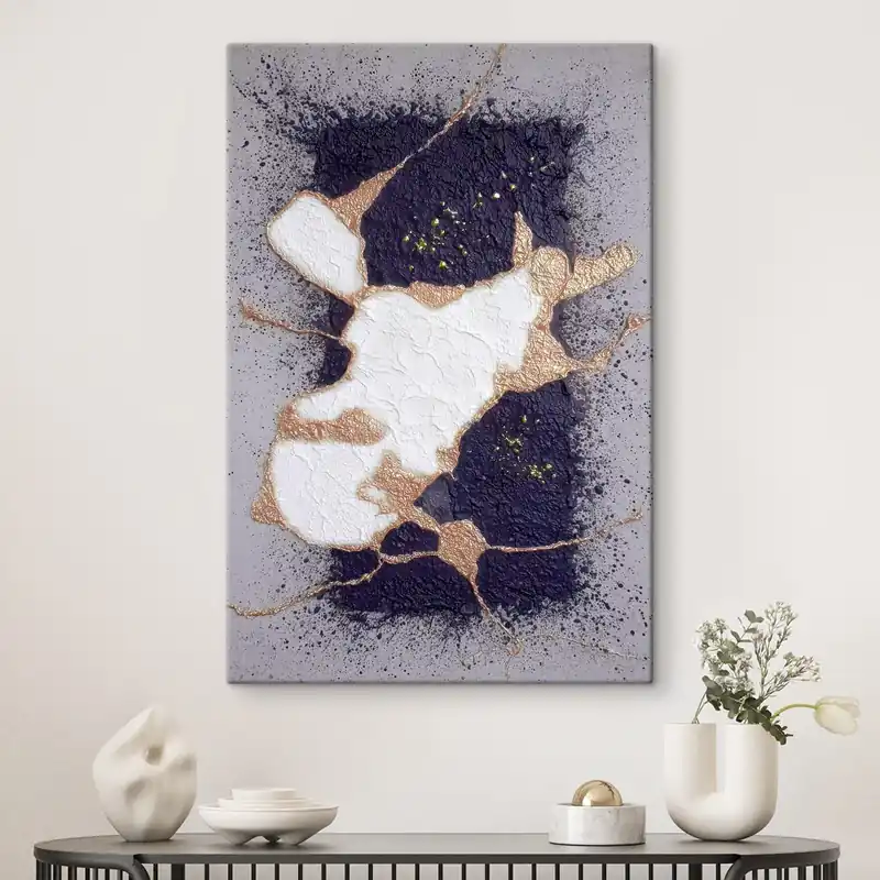 Pictură pe pânză Abstract în tonuri de violet și bej, cu efect de textură volumetrică Nr s46952 Comandă acum