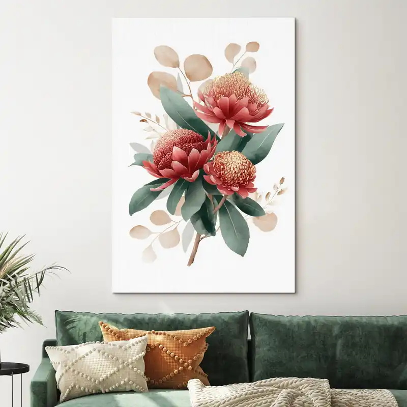 Cel mai bun preț Pictură pe pânză Buchet expresiv de protee și frunze decorative în stilul ilustrațiilor de artă modernă Nr s46954