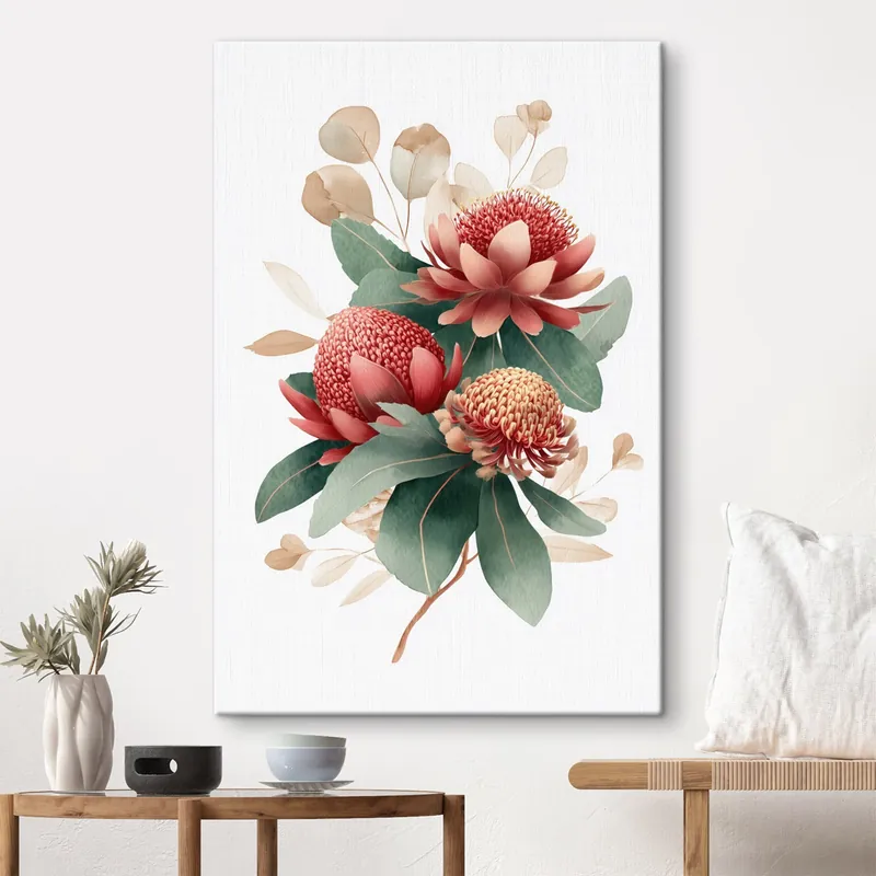 Pictură pe pânză Compoziție florală cu protee mari și eucalipt în stil modern de ilustrație digitală Nr s46955 Super ofertă
