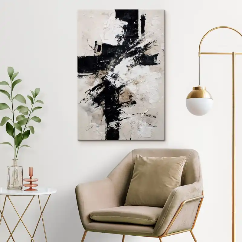 Pictură pe pânză Interior modern abstract, cu linii haotice și tușe volumetrice în stilul picturii pe pânză Nr s47090 Premium