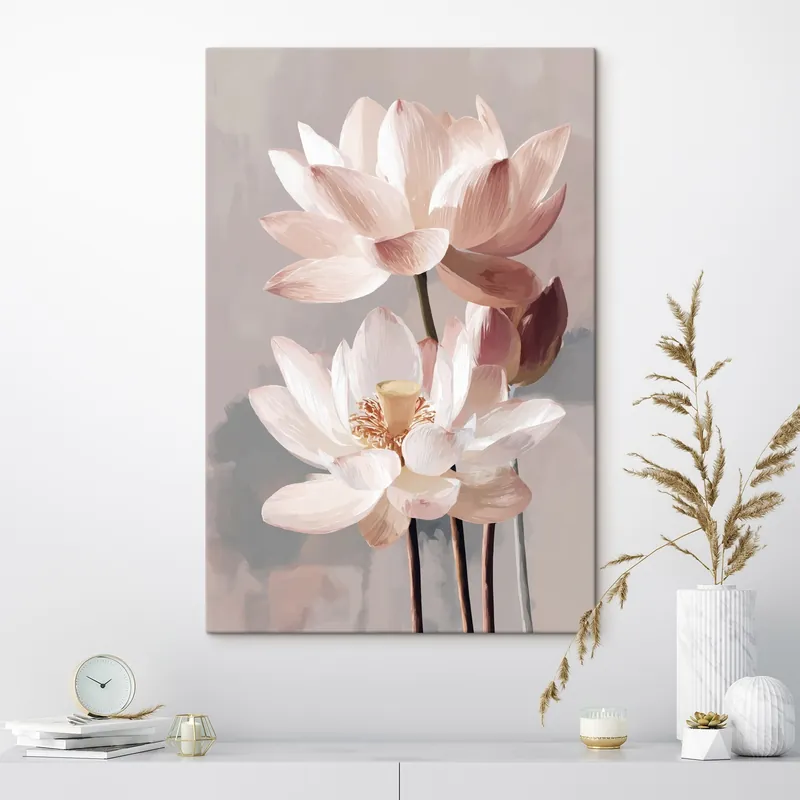 Preț mic Pictură pe pânză Lotusuri delicate de culoare roz pe un fundal pastelat, în stilul picturii moderne Nr s47092