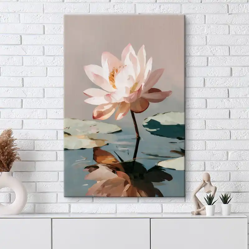 Pictură pe pânză Lotus alb pe fundal pastelat în stil pictură în ulei Nr s47093 Cumpără online